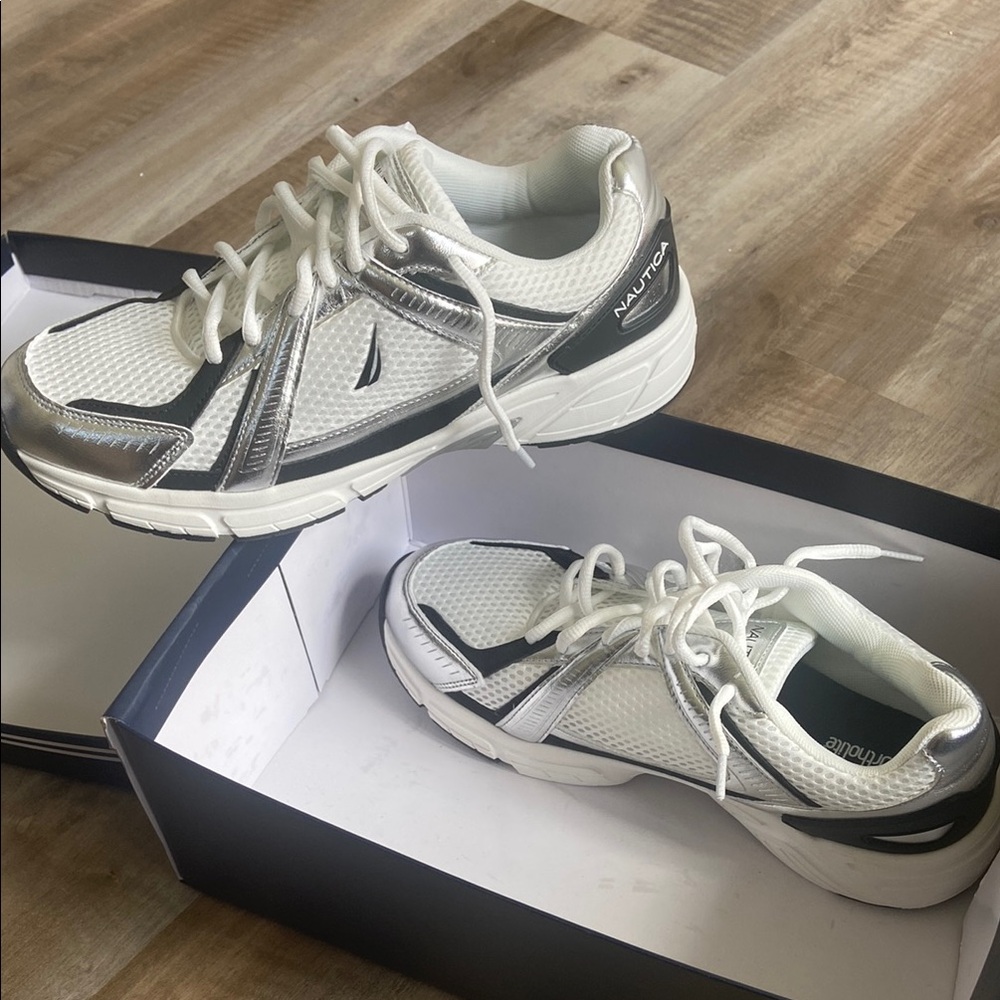 Nautica White and Gray Athletic Shoes